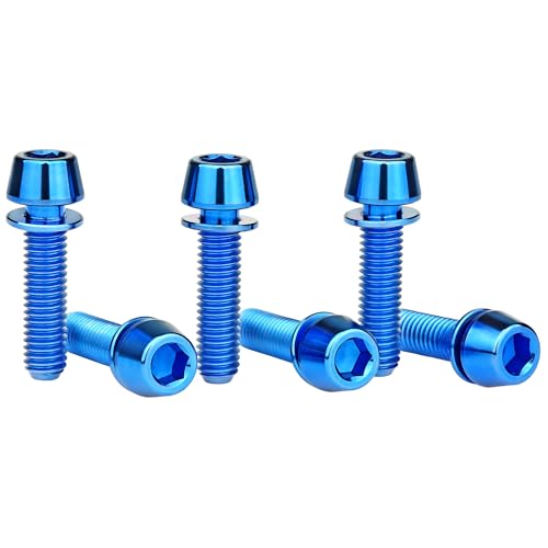 Wanyifa Titanium Ti Allen Hex M5x16 18mm Tapered Head Bolt with Washer Screw for Bicycle Stem Parts Pack of 6 (Blue, M5x18mm) - Image 1