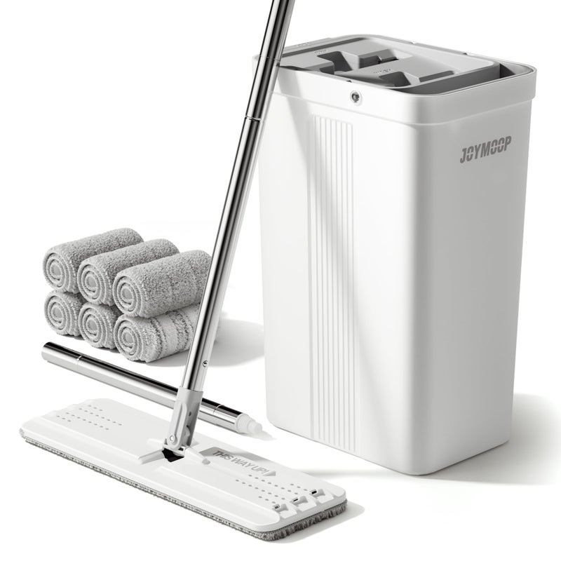 JOYMOOP Mop and Bucket Set with Wringer, Flat Mops for Floor Cleaning, Wall Mop Cleaner with Long Handle, Hardwood Floor Mop with 6 Microfiber Pads - Image 1