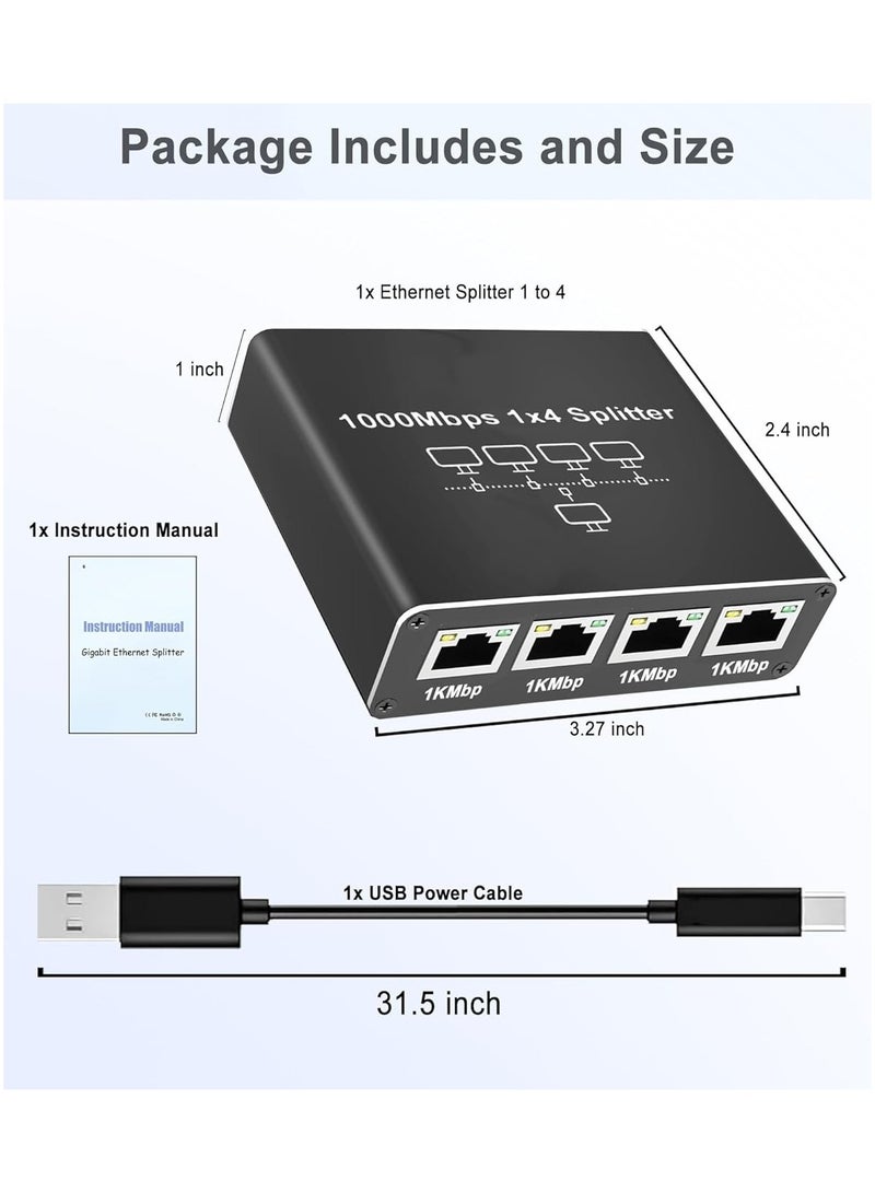 SMART SOURCE Ethernet Splitter 1 to 4 1000Mbps, SMART SOURCE Internet Cable Splitter 1 in 4 Out High Speed Network Switch, Gigabit for LAN RJ45 Port Router Switch Work with Cat6/7/8 Cable, With USB-C Cable  - Image 4