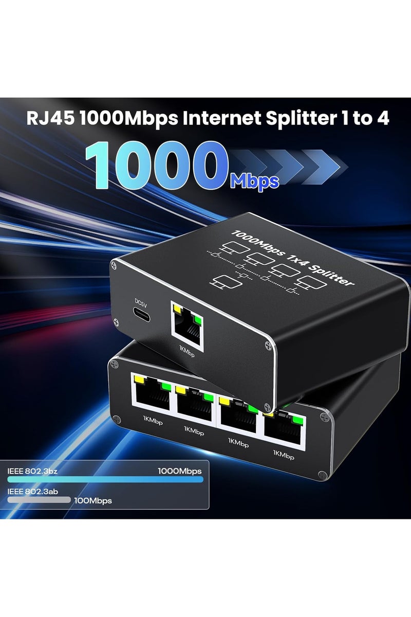 SMART SOURCE Ethernet Splitter 1 to 4 1000Mbps, SMART SOURCE Internet Cable Splitter 1 in 4 Out High Speed Network Switch, Gigabit for LAN RJ45 Port Router Switch Work with Cat6/7/8 Cable, With USB-C Cable - Image 3