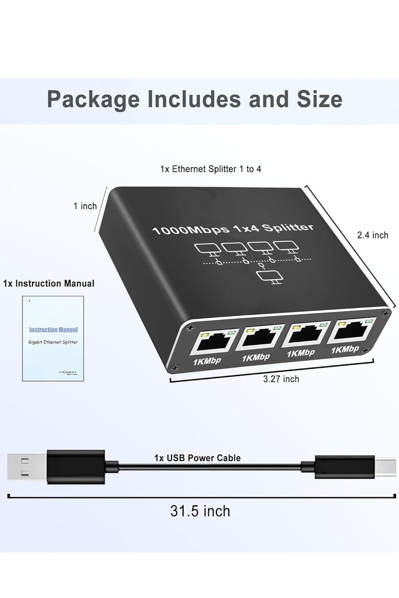 SMART SOURCE Ethernet Splitter 1 to 4 1000Mbps, SMART SOURCE Internet Cable Splitter 1 in 4 Out High Speed Network Switch, Gigabit for LAN RJ45 Port Router Switch Work with Cat6/7/8 Cable, With USB-C Cable - Image 4