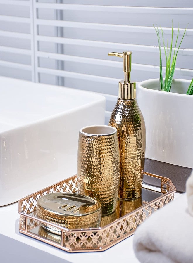 Satu Brown Gold Bathroom Accessory Set - 3 Piece Decorative Ceramic Bathroom Accessories Sets with Lotion Soap Dispenser, Toothbrush Holder/Tumbler and Soap Dish, Golden Gift Set for New Home Decor - Image 2