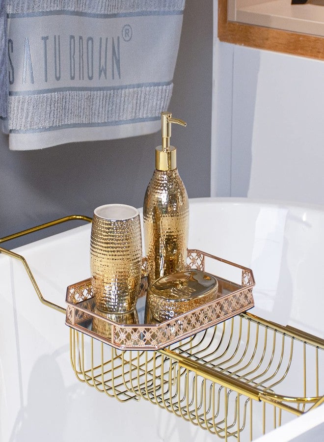 Satu Brown Gold Bathroom Accessory Set - 3 Piece Decorative Ceramic Bathroom Accessories Sets with Lotion Soap Dispenser, Toothbrush Holder/Tumbler and Soap Dish, Golden Gift Set for New Home Decor - Image 3