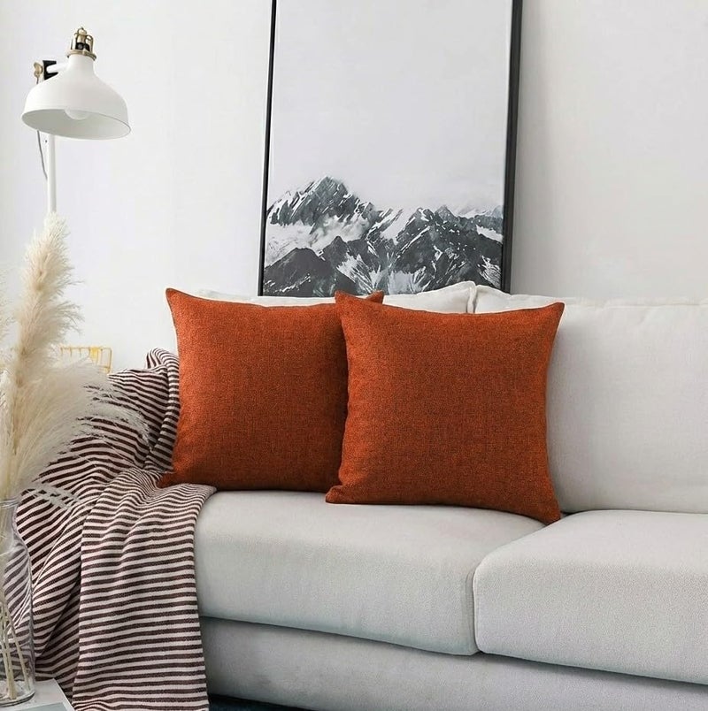 Khooti Jute Cushion Cover | 24x24 | Orange | Set of 2 | Throw Pillow Cover for Couches, Chairs, Sofas, Beds, Coffee Tables, Living Rooms, Bedrooms, Modern Boho Design - Image 1