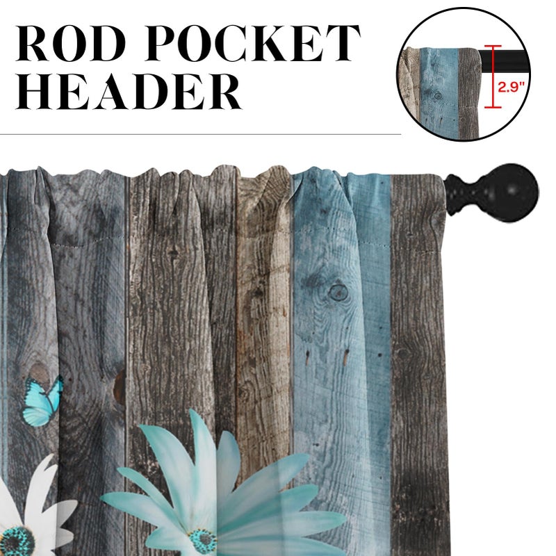 Tayney Farmhouse Floral Kitchen Window Curtains Valance and Tier Set 36 Inch, Teal and White Vintage Daisies 3 Piece Rod Pocket Short Tier Curtain for Bathroom, Country Drapes for Kitchen Decor - Image 3