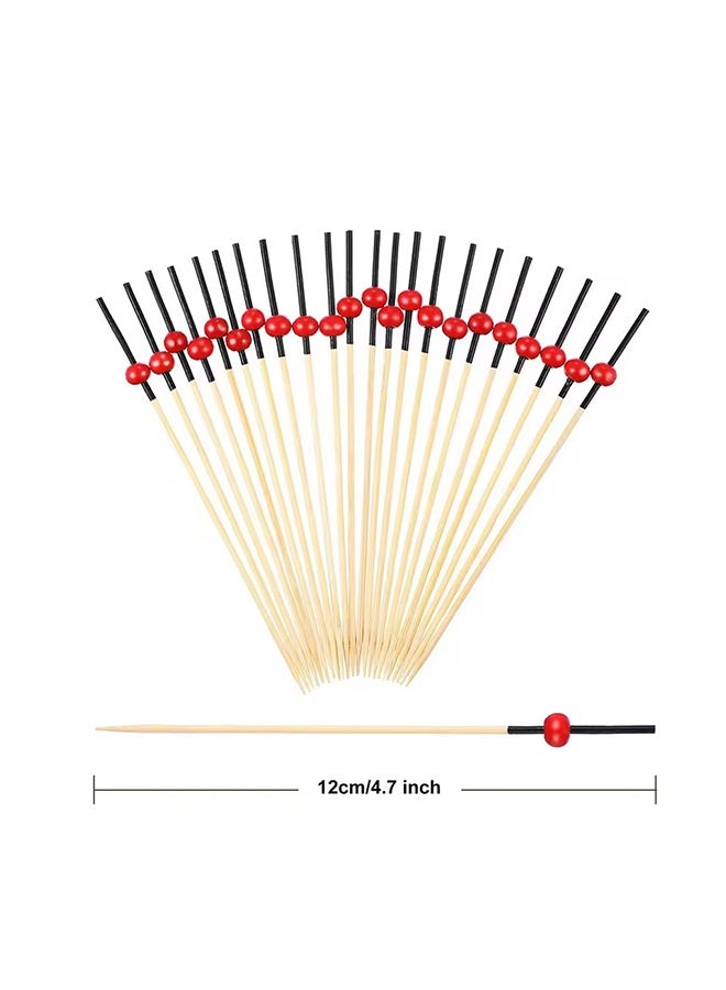 واي جيه أعواد أسنان كوكتيل، 100 4.7 بوصة (حوالي 12.0 سم) عيدان فاكهة طويلة من الخيزران اللؤلؤي الأحمر مزينة بأسياخ الكوكتيل، مشروبات مختارة، مقبلات، فاكهة، سوداء - Image 2