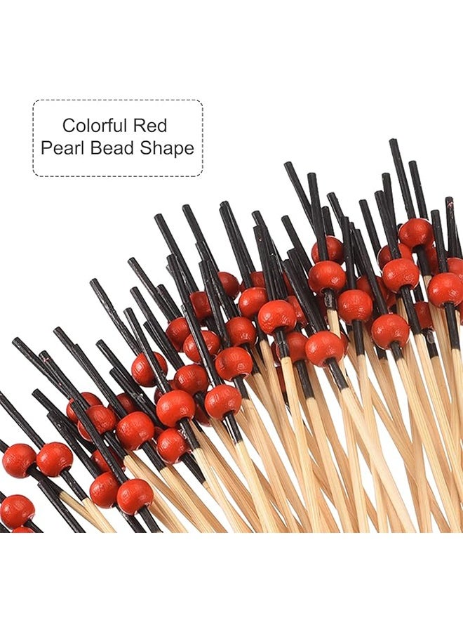 واي جيه أعواد أسنان كوكتيل، 100 4.7 بوصة (حوالي 12.0 سم) عيدان فاكهة طويلة من الخيزران اللؤلؤي الأحمر مزينة بأسياخ الكوكتيل، مشروبات مختارة، مقبلات، فاكهة، سوداء - Image 3