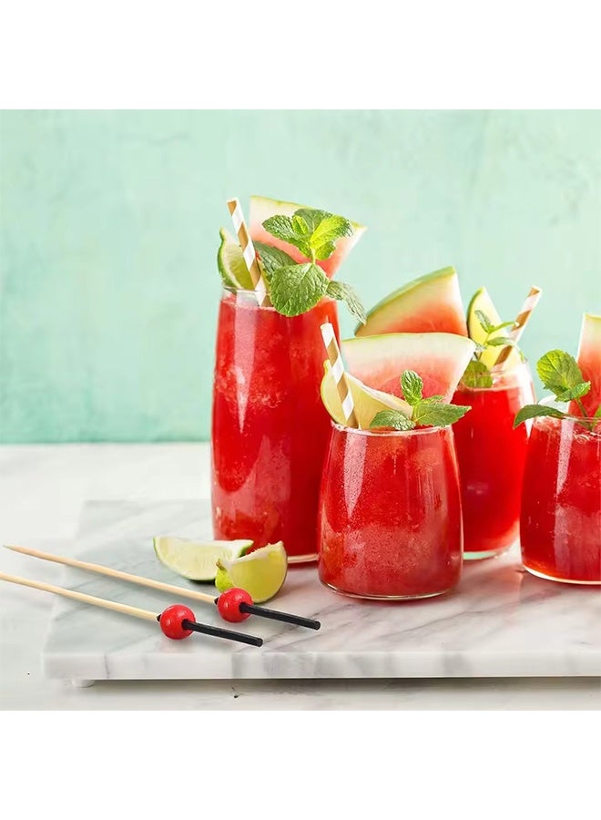 واي جيه أعواد أسنان كوكتيل، 100 4.7 بوصة (حوالي 12.0 سم) عيدان فاكهة طويلة من الخيزران اللؤلؤي الأحمر مزينة بأسياخ الكوكتيل، مشروبات مختارة، مقبلات، فاكهة، سوداء - Image 4