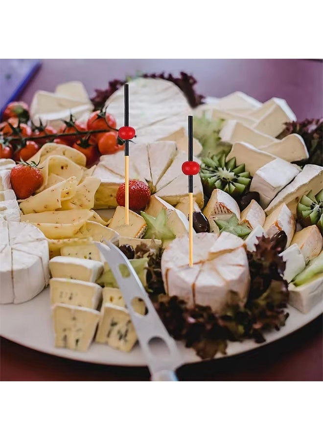 واي جيه أعواد أسنان كوكتيل، 100 4.7 بوصة (حوالي 12.0 سم) عيدان فاكهة طويلة من الخيزران اللؤلؤي الأحمر مزينة بأسياخ الكوكتيل، مشروبات مختارة، مقبلات، فاكهة، سوداء - Image 5