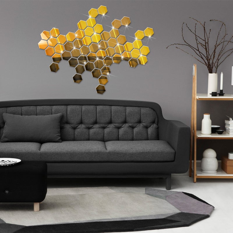 Self Adhesive Hexagon Reflective Mirror Wall Sticker - Durable Acrylic Material Gold Type 4 for Home Interior Decor & Daily Use - Image 4