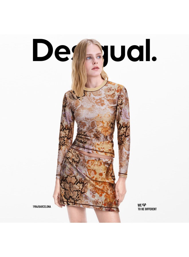 DESIGUAL 25 مجموعة جديدة لخريف/شتاء تي شيرت نسائي مع زخرفة خياطة علوية، طباعة مرنة، وحجر الراين الساخن - Image 2