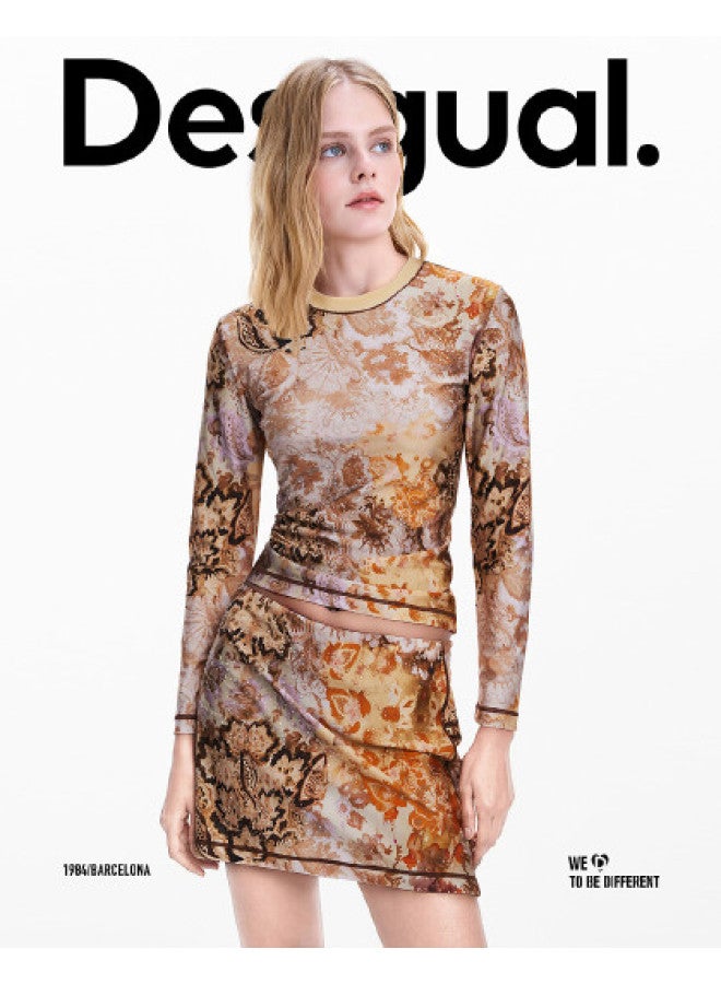 DESIGUAL 25 مجموعة جديدة لخريف/شتاء تي شيرت نسائي مع زخرفة خياطة علوية، طباعة مرنة، وحجر الراين الساخن - Image 1