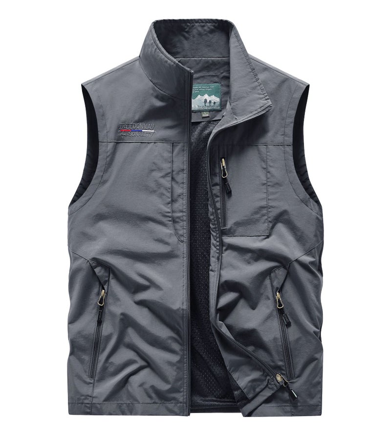 Men'S Vest Multi-Pocket Outdoor Quick-Drying Middle-Aged Casual Sports Workwear Vest Loose Solid Color Jacket - Image 1