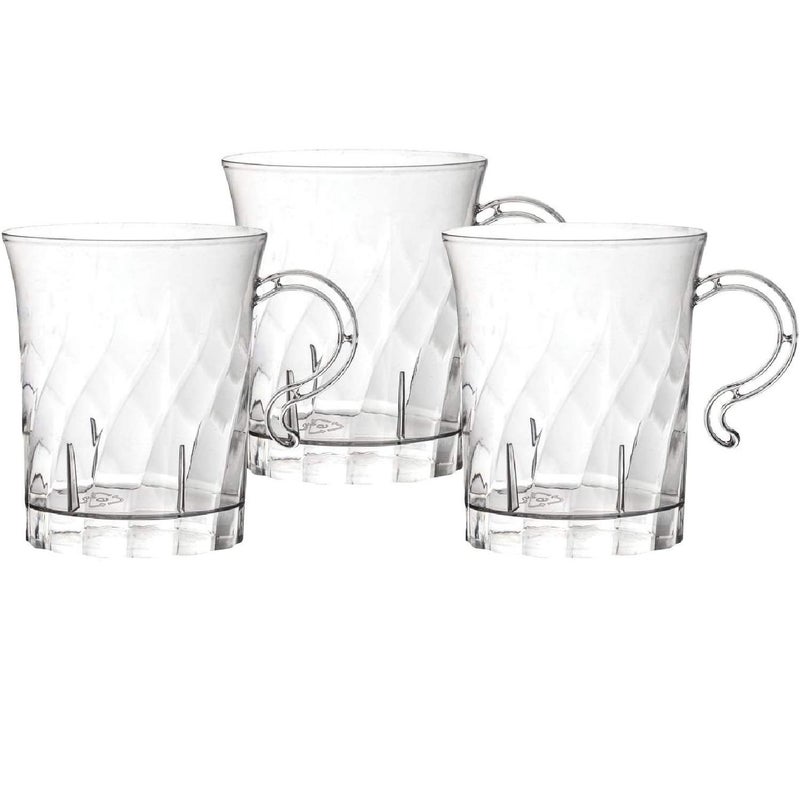 Party Essentials Hard Plastic 8 oz. Swirled Coffee/Tea/ Party Cups With Handle  Clear  20 Count (N810-2) - Image 1