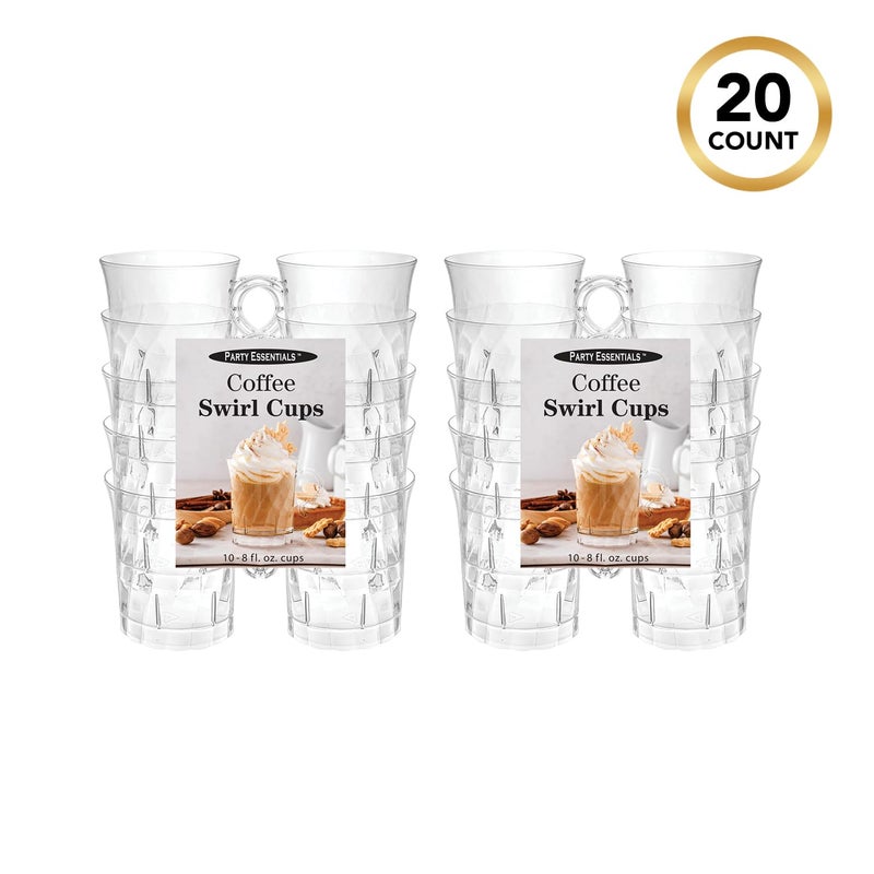Party Essentials Hard Plastic 8 oz. Swirled Coffee/Tea/ Party Cups With Handle  Clear  20 Count (N810-2) - Image 4