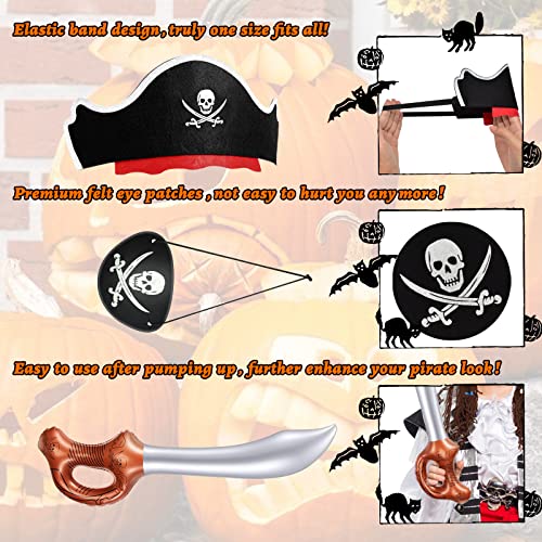 Legigo 48 Pcs Funny Pirate Party Set Include 16 Pirate Hats 16 Eye Patches 16 Inflatable Swords for Pirate Party Cosplay Caribbean Dress Accessories - Image 5
