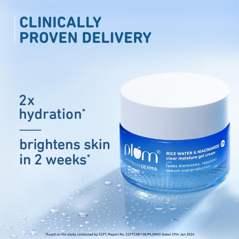 Plum 2 Niacinamide  Rice Water Superlight Gel Cream Moisturizer for Face  OilFree Hydration  Brightens Fades Blemishes  DermatTested  All Skin Types  Women  Men  100 Vegan  50 g - Image 3