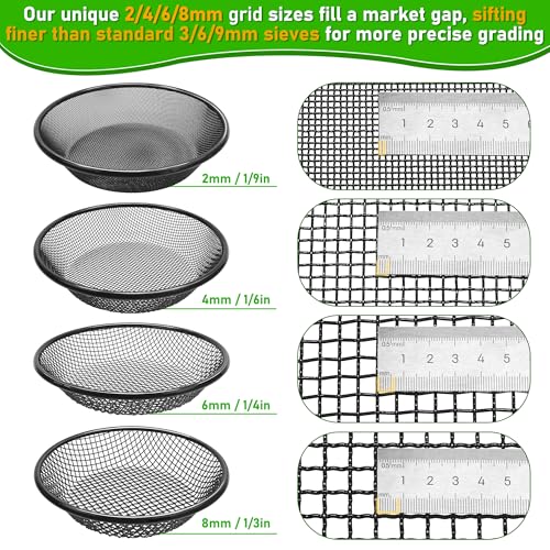 Mulctun 4Pcs 11.8" W Soil Sifter for Gardening, 2,4,6,8mm Grid Rock Sifter for 5 Gallon Bucket, Stainless Steel Fine Dirt Sifter, Compost Sifter for Capturing Dirt, Sand, Rocks, and Filtering Compost (Black) - Image 3