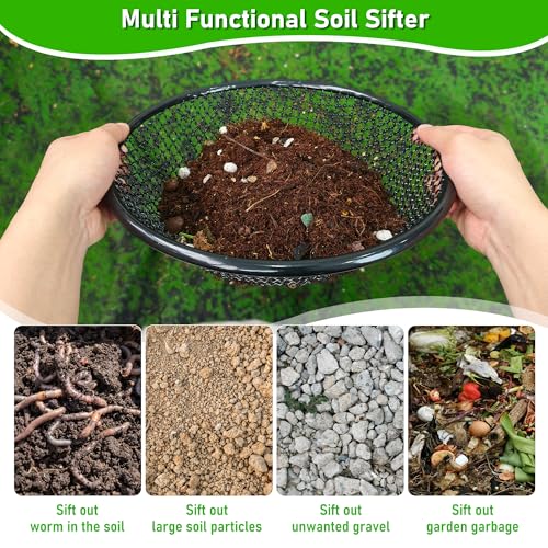 Mulctun 4Pcs 11.8" W Soil Sifter for Gardening, 2,4,6,8mm Grid Rock Sifter for 5 Gallon Bucket, Stainless Steel Fine Dirt Sifter, Compost Sifter for Capturing Dirt, Sand, Rocks, and Filtering Compost (Black) - Image 5