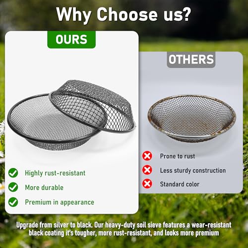 Mulctun 4Pcs 11.8" W Soil Sifter for Gardening, 2,4,6,8mm Grid Rock Sifter for 5 Gallon Bucket, Stainless Steel Fine Dirt Sifter, Compost Sifter for Capturing Dirt, Sand, Rocks, and Filtering Compost (Black) - Image 2