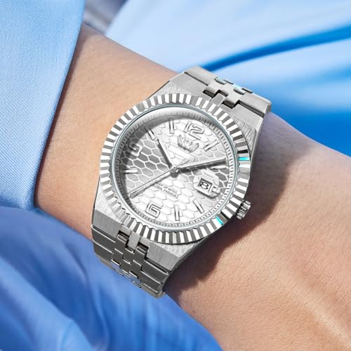 OPK Watch for Men Silver White Business Large Analog Quartz Stainless Steel Day Date Waterproof Luminous Casual Wrist Watches - Image 3