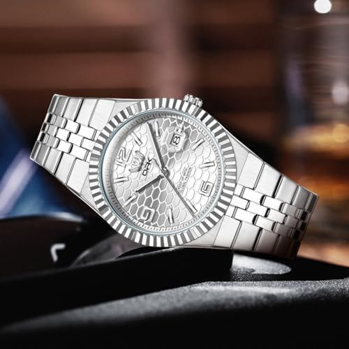 OPK Watch for Men Silver White Business Large Analog Quartz Stainless Steel Day Date Waterproof Luminous Casual Wrist Watches - Image 5