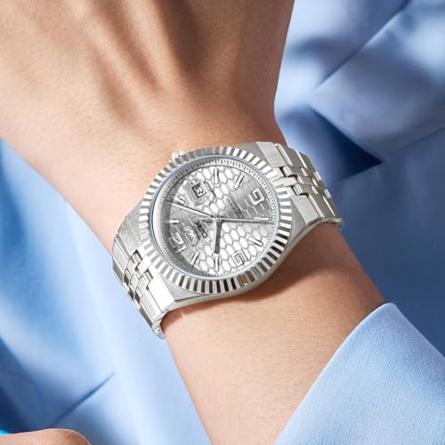 OPK Watch for Men Silver White Business Large Analog Quartz Stainless Steel Day Date Waterproof Luminous Casual Wrist Watches - Image 2