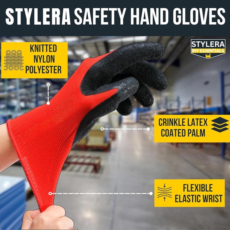 Stylera 5 Pairs Latex Crinkle Coated Safety Gloves for Men Industrial Gloves - Hand Gloves for Men - Gardening Gloves - Working Gloves for Men - Rubber Gloves for Gardening Work - Anti Cut Resistant Gloves - Image 3
