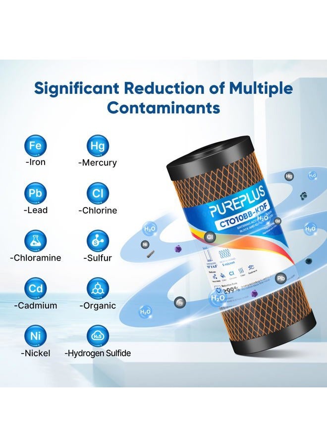 Pure Plus 5 Micron 10" x 4.5" Whole House Coconut Shell Activated Carbon and KDF Water Filter, Heavy Metal Removal Replacement Water Filter, CTO10BB-KDF, 2 PACK - Image 4