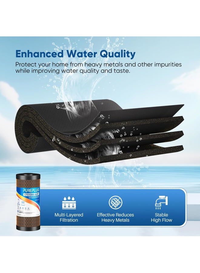 Pure Plus 5 Micron 10" x 4.5" Whole House Coconut Shell Activated Carbon and KDF Water Filter, Heavy Metal Removal Replacement Water Filter, CTO10BB-KDF, 2 PACK - Image 3