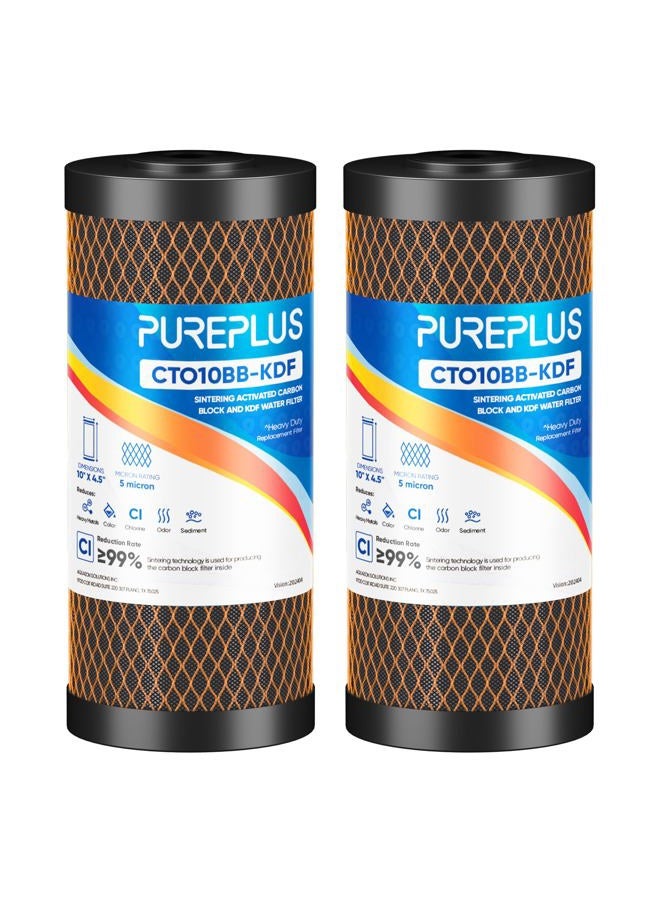 Pure Plus 5 Micron 10" x 4.5" Whole House Coconut Shell Activated Carbon and KDF Water Filter, Heavy Metal Removal Replacement Water Filter, CTO10BB-KDF, 2 PACK - Image 1