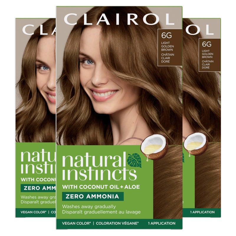 Clairol Natural Instincts Demi-Permanent Hair Dye, 6G Light Golden Brown Hair Color, Pack of 3 - Image 1