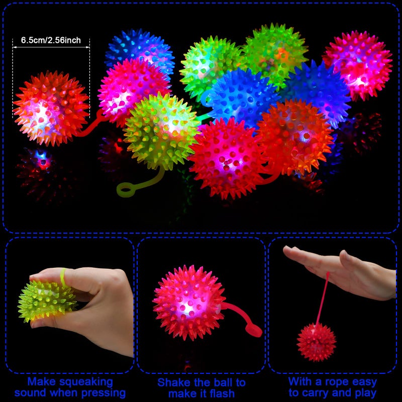 Leitee 36 Pack Light Up Bouncy Balls LED Spiky Ball with Rope Fidget Sensory Stress Toys Grow in the Dark Flashing for Party Favors 26 Inch - Image 3