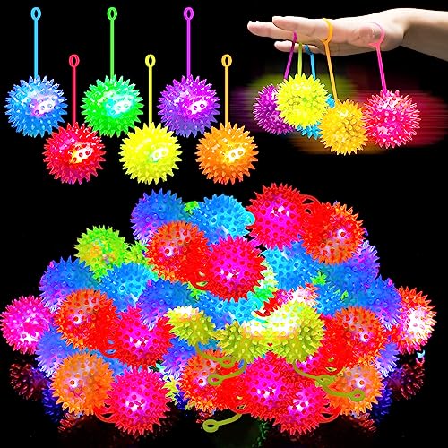 Leitee 36 Pack Light Up Bouncy Balls LED Spiky Ball with Rope Fidget Sensory Stress Toys Grow in the Dark Flashing for Party Favors 26 Inch - Image 1