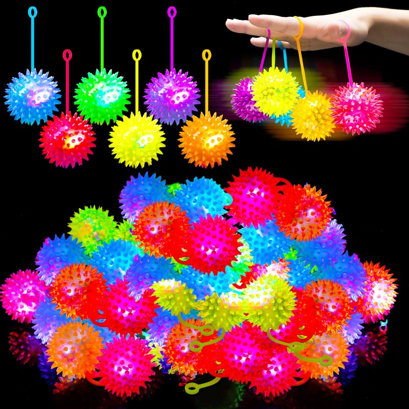 Leitee 36 Pack Light Up Bouncy Balls LED Spiky Ball with Rope Fidget Sensory Stress Toys Grow in the Dark Flashing for Party Favors 26 Inch - Image 2
