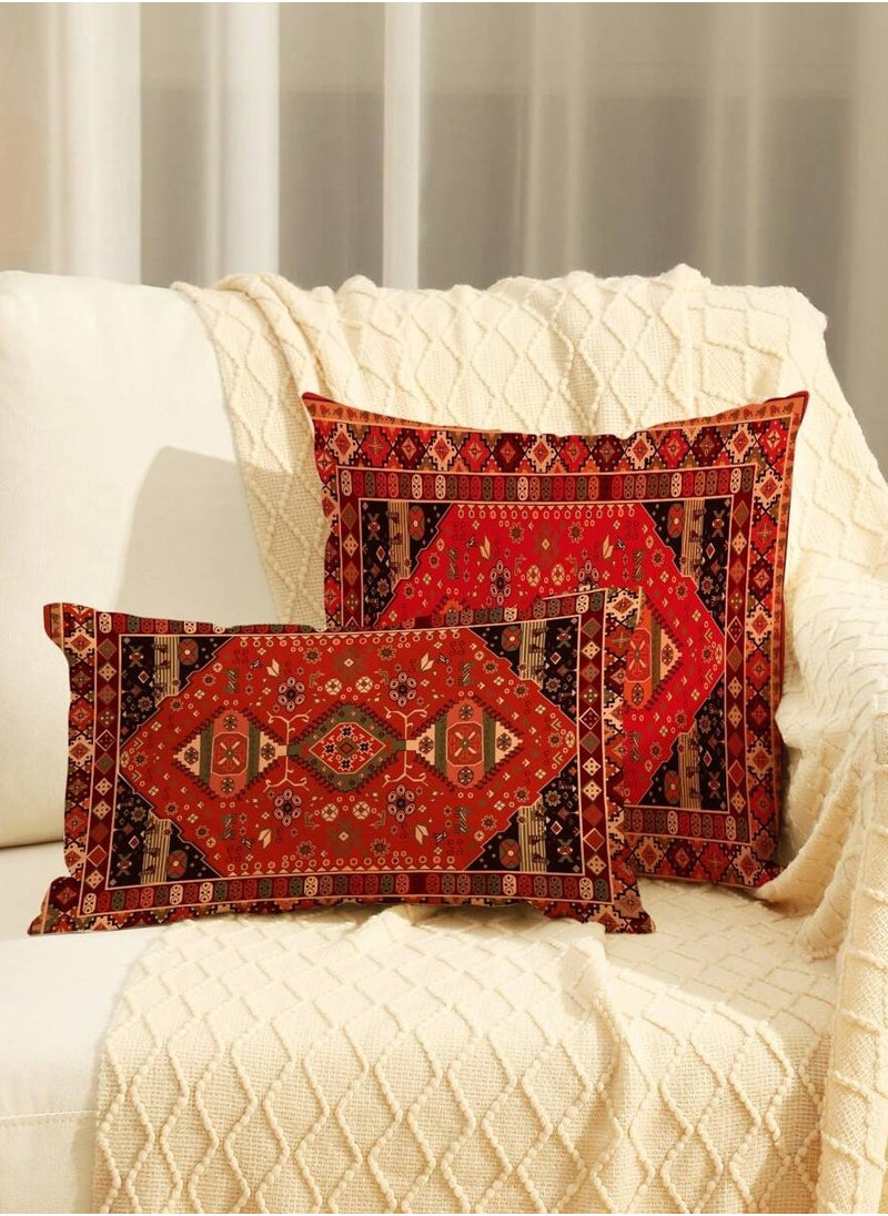 Generic 2pcs 17.7*17.7inch/45X45cm, 11.8*19.7inch/30*50cm, Bohemian Red Black Geometric Polyester Throw Pillow Covers, Bohemian Cushion Covers, Room Decor, Bedroom Decor, Sofa Decor, Pillow Insert Not Inclu  - Image 1