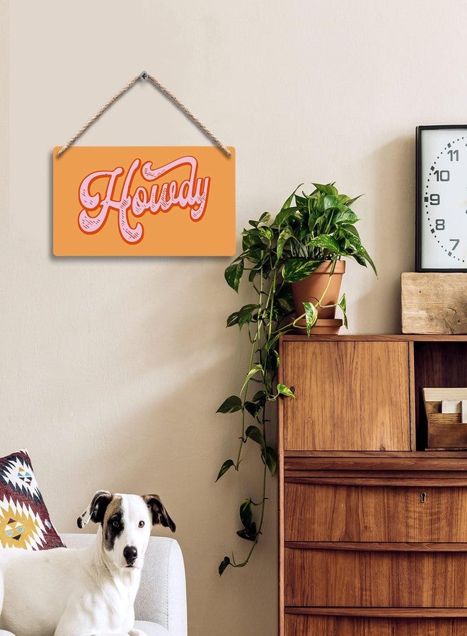 FUGWN Orange Pink Howdy Western Hanging Wooden Sign, 12x6 inches, Modern Western Wall Decor, Home Office Wall Pediment, Gift for Girls Cowgirls - Image 2