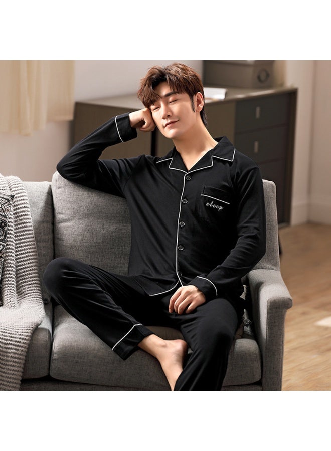 Men's Pajama Sets Simple Sleepwear Long Sleeve Cotton Top Pant Leisure Outwear Soft Autumn Winter Loungewear Plus Size - Image 1