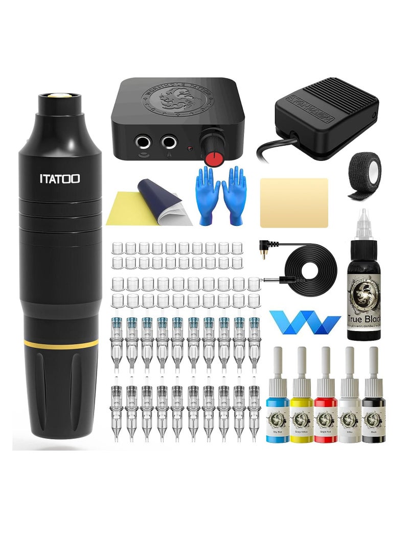 ITATOO - ITATOO Tattoo Gun for Beginners Cartridge Tattoo Machine Kit with Tattoo Inks Power Supply Tattoo Pen Kit WTK164(Black) - Image 1
