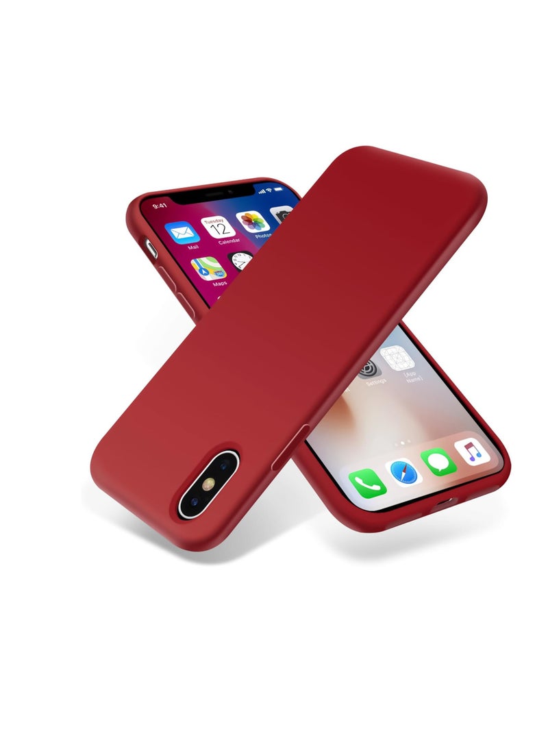 Generic - Compatible with iPhone X/iphone XS Case, Liquid Silicone Case, Full Body Protective Cover, Shockproof, Slim Phone Case, Anti-Scratch Soft Microfiber Lining (Dark Red) - Image 1