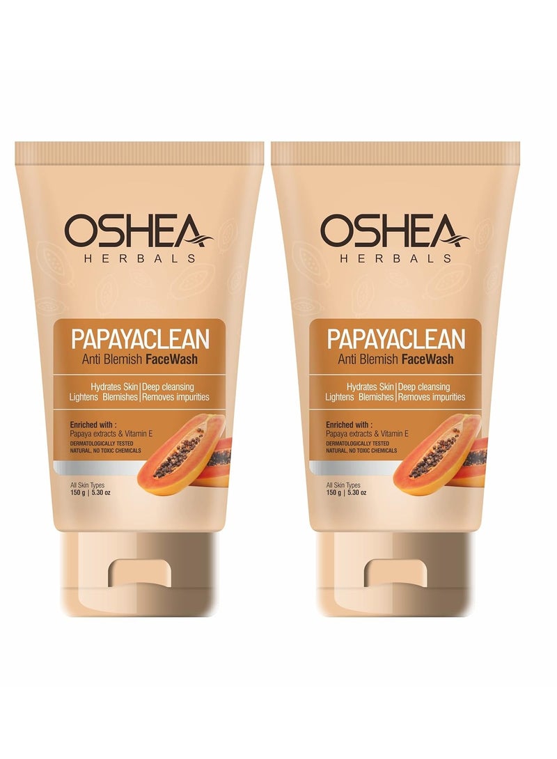 Oshea Herbals Papayaclean Anti Blemishes Face Wash Hydrates Skin Deep Cleansing Lightens Blemish Removes Impurities Enriched with Papaya extracts Vitamin E Pack Of 2 150G Each - Image 1