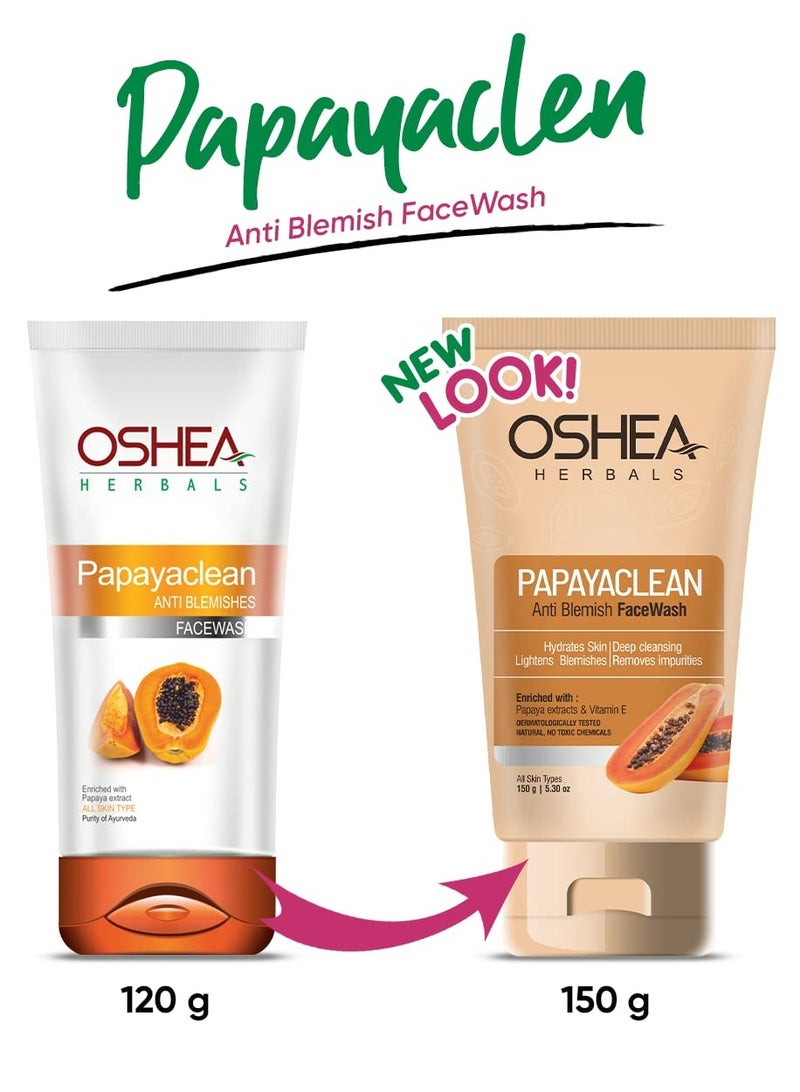 Oshea Herbals Papayaclean Anti Blemishes Face Wash Hydrates Skin Deep Cleansing Lightens Blemish Removes Impurities Enriched with Papaya extracts Vitamin E Pack Of 2 150G Each - Image 2