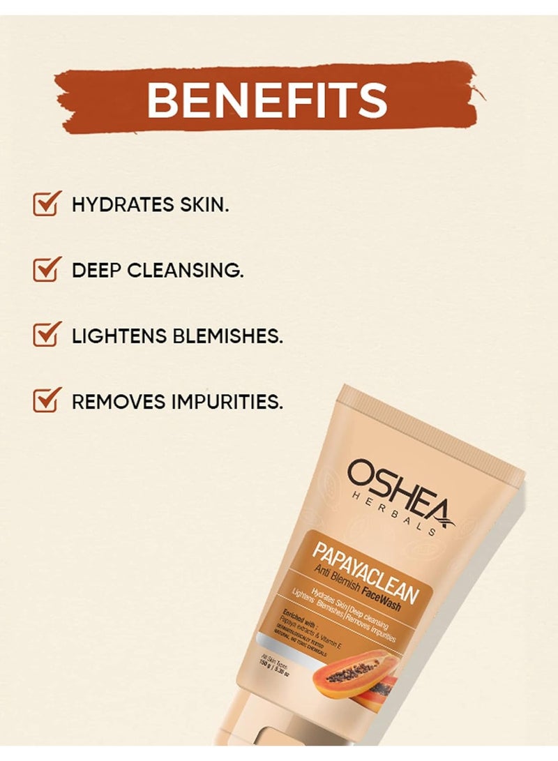 Oshea Herbals Papayaclean Anti Blemishes Face Wash Hydrates Skin Deep Cleansing Lightens Blemish Removes Impurities Enriched with Papaya extracts Vitamin E Pack Of 2 150G Each - Image 3