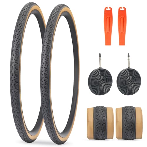 WEEROCK 700C Bike Tire 2 Pack 700 X 35C (37-622) Gravel Bicycle Tires Brown Wall Side with Inner Tube for Road Bicycle Foldable Replacement Tyres - Image 1
