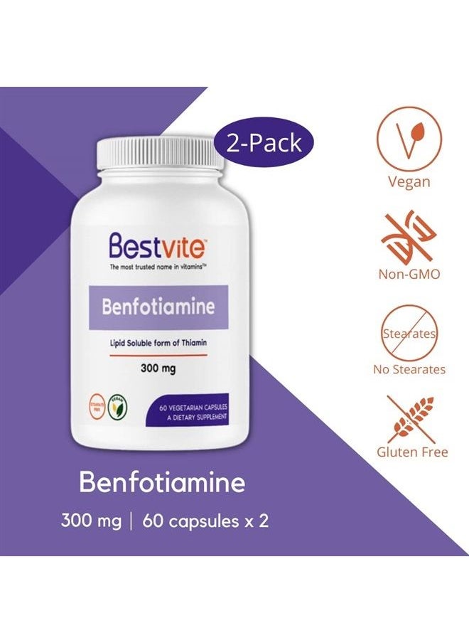 BESTVITE Benfotiamine 300mg (120 Vegetarian Capsules) (60x2) No Stearates - No Silicon Dioxide - Vegan - Non GMO - Gluten Free  - Image 3