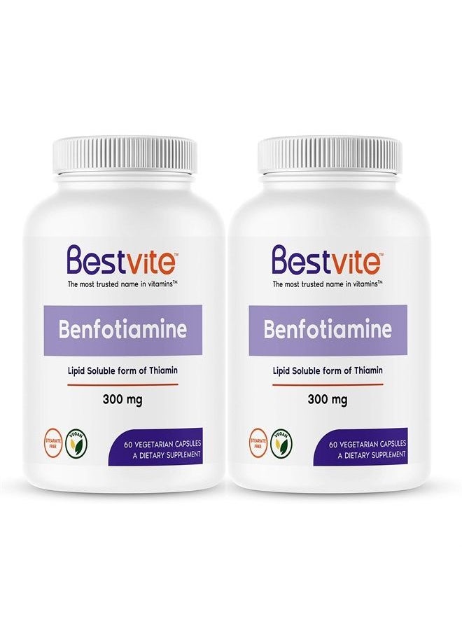 BESTVITE Benfotiamine 300mg (120 Vegetarian Capsules) (60x2) No Stearates - No Silicon Dioxide - Vegan - Non GMO - Gluten Free  - Image 1
