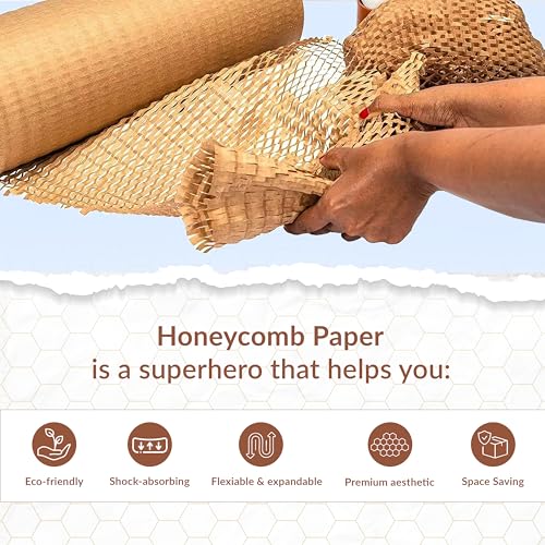 JPPL Honeycomb Paper Roll 390mm x 10 Meters Expands to 16 Meters Brown Eco-Friendly Cushioning Wrap Plastic-Free Alternative for Packing Fragile Items 20 Parcel Packs Durable Protective Packaging - Image 3