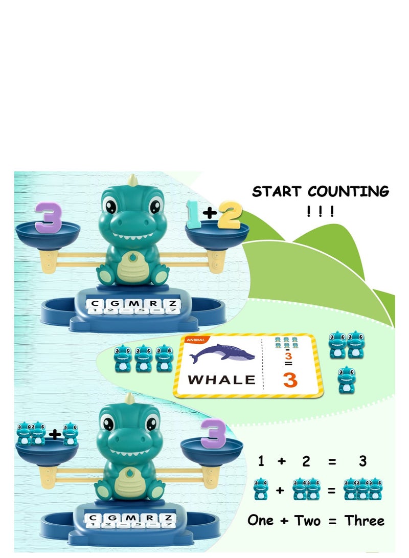 SOLARAE Dinosaur Math Balance Toys, Dinosaur Kindergarten Preschool Learning Activities Math Counting Matching Letter Toys - Toddler Educational Toys for 3 4 5 6 7 Year Olds Boys Birthday Gift Game - Image 3