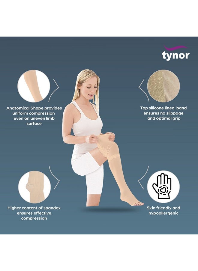 Tynor - Tynor Medical Compression Stocking Thigh High Class 2 (Pair) | for Pain Relief, Recovery, Improved Circulation | Open Toe Stocking Set for Men & Women - Pack of 2 (Beige, Large) - Image 1