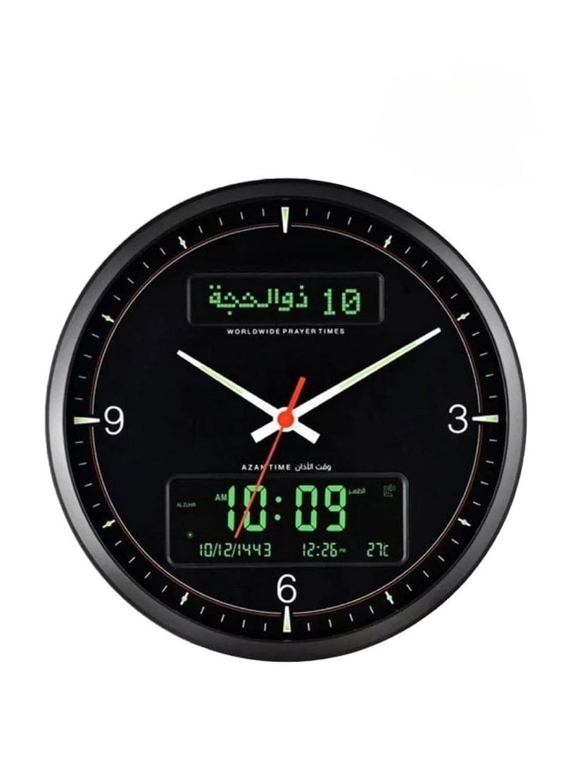 Muslim Wall Prayer Clock with Azan Alarm  With Hijri Calendar HD Display  Multi-Azan Sound Options And 6 Time Worship Reminders.  - Image 1